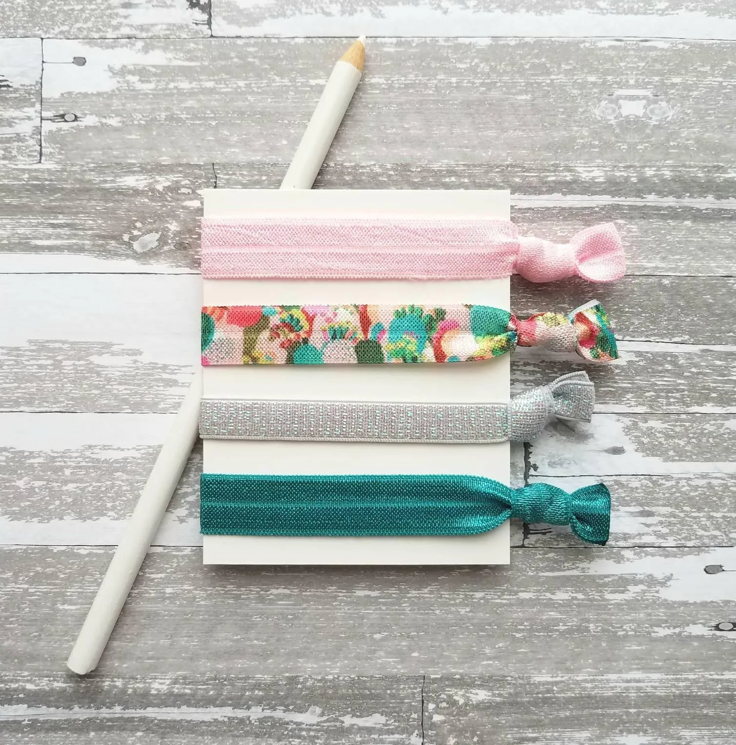 Cactus Hair Accessory Set - pink/aqua teal succulent plant cacti desert plant - tie elastic ribbon ponytail holder band gift ladies girls