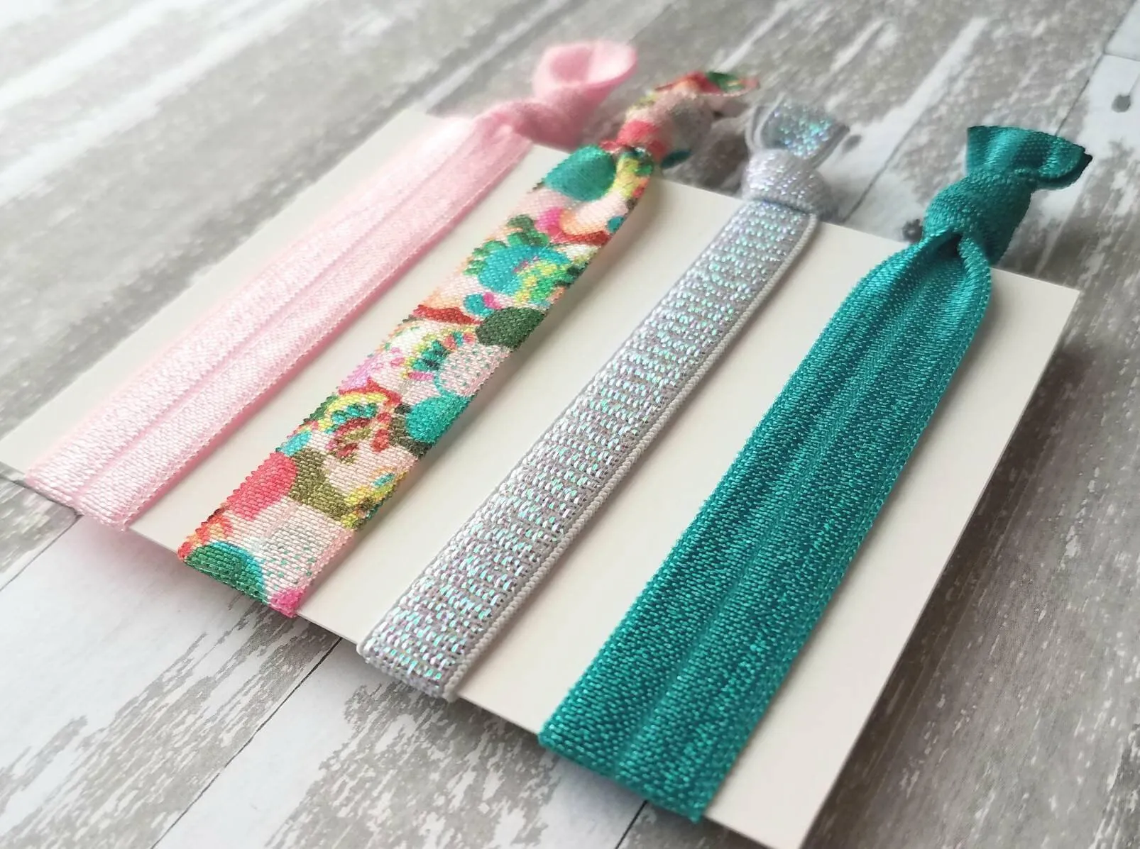 Cactus Hair Accessory Set - pink/aqua teal succulent plant cacti desert plant - tie elastic ribbon ponytail holder band gift ladies girls