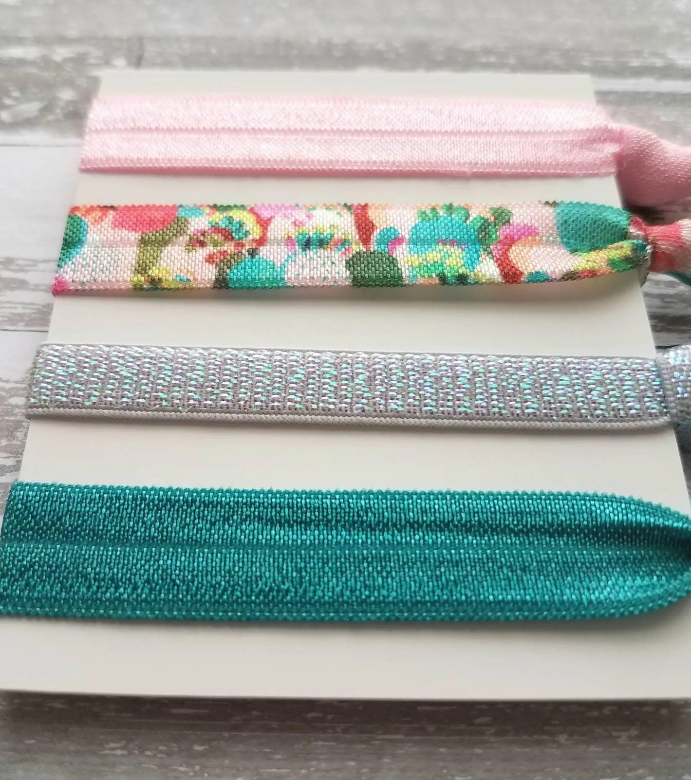 Cactus Hair Accessory Set - pink/aqua teal succulent plant cacti desert plant - tie elastic ribbon ponytail holder band gift ladies girls