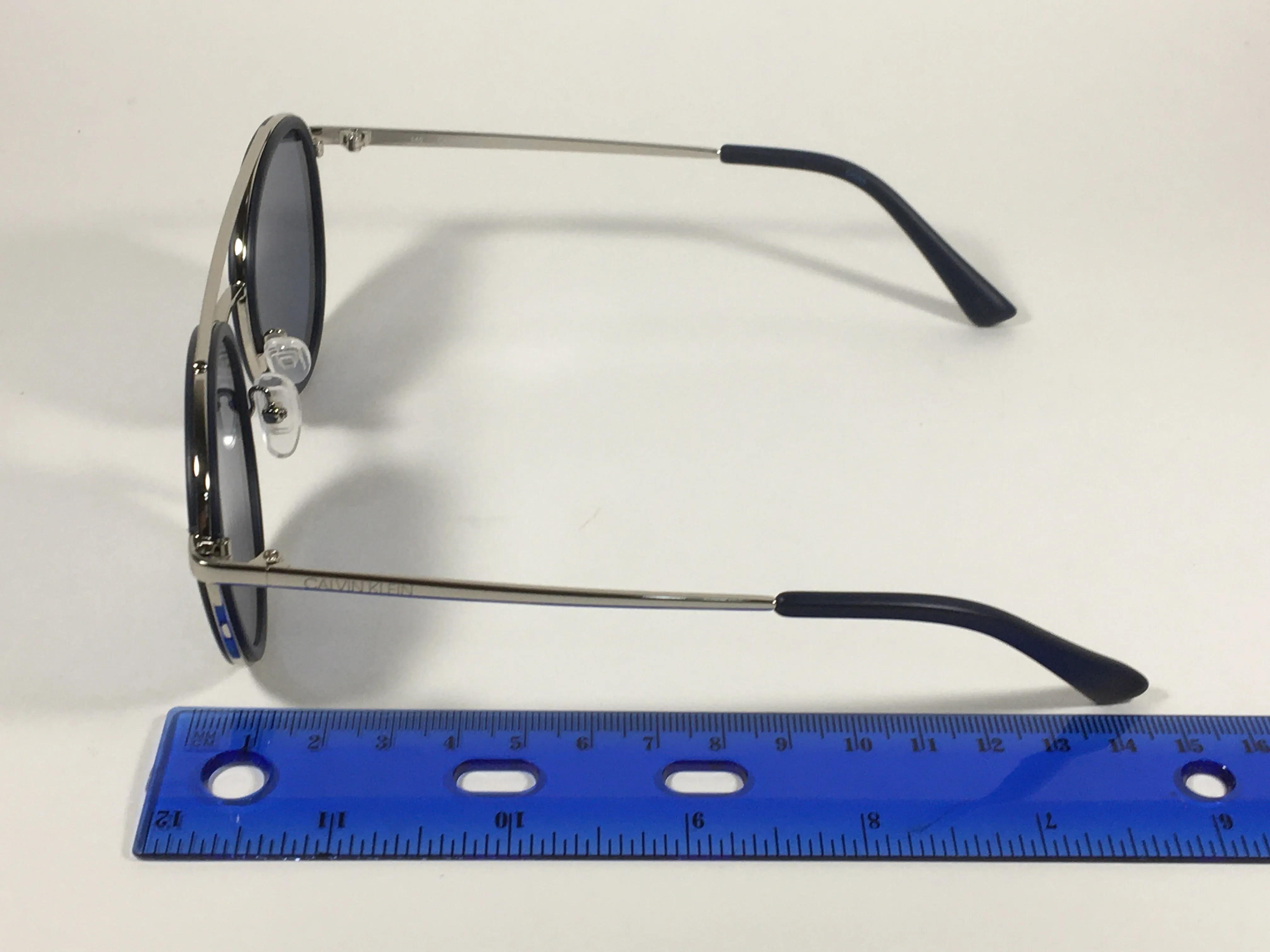 Calvin Klein CK19131S 410 Round Sunglasses Navy Blue And Silver Frame Gray Lens