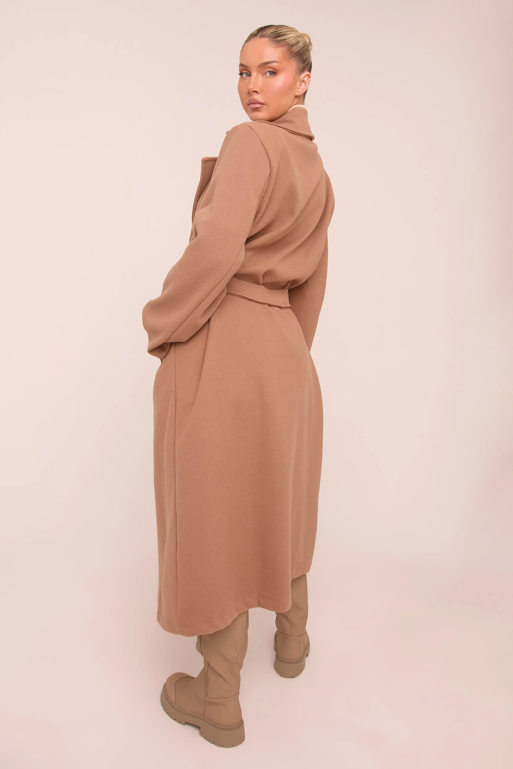 Camel Oversized Double Breasted Wool Look Coat - Eloise
