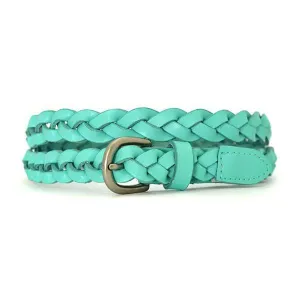 CAROL - Womens Mint Green Skinny Plaited Leather Belt