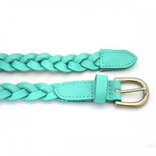 CAROL - Womens Mint Green Skinny Plaited Leather Belt