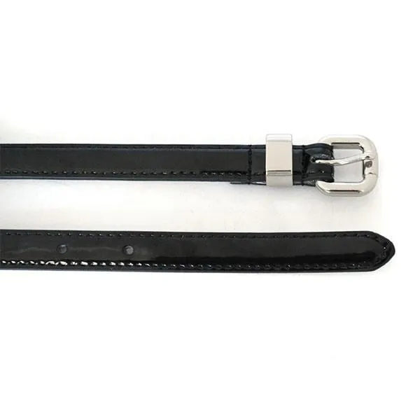 CARRIE - Womens Black Patent Skinny Leather Belt with Silver Buckle