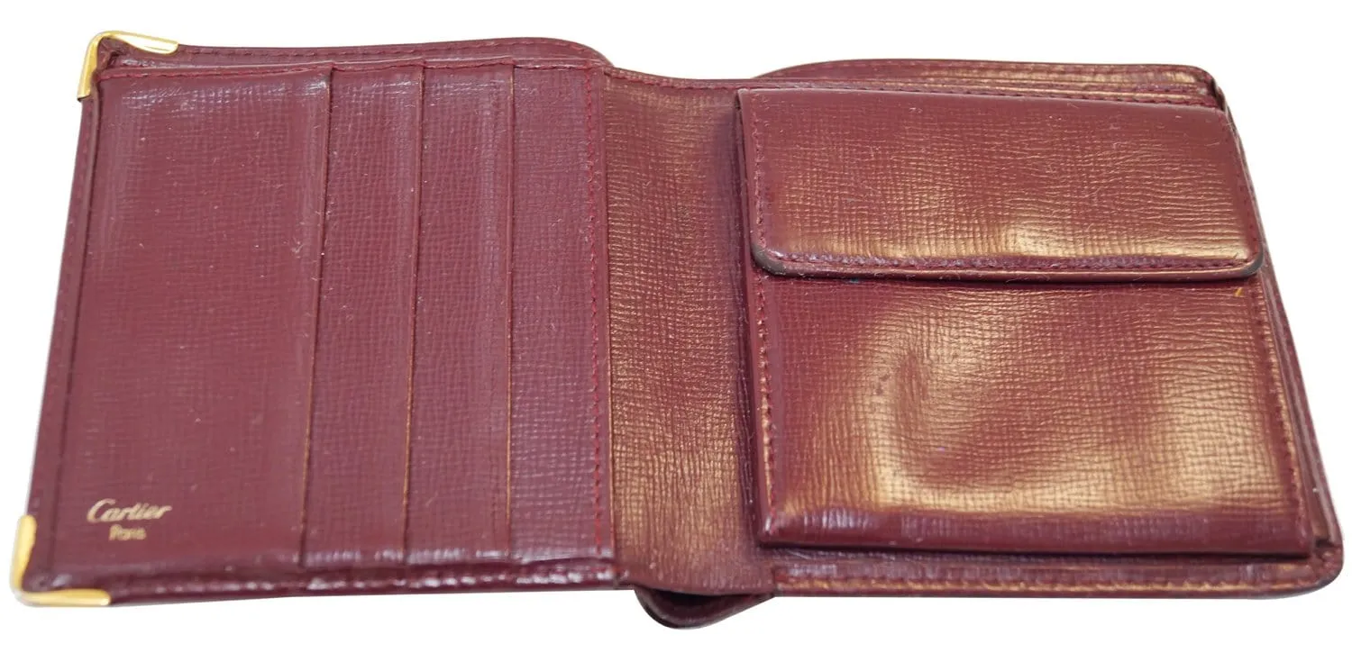 CARTIER Must De Bifold Burgundy Calfskin Bifold Wallet