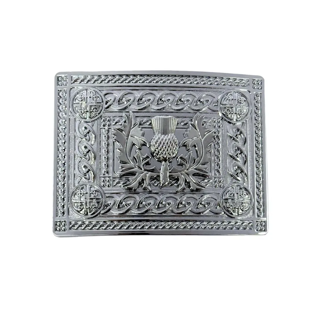 Celtic Knot Belt Buckle - Intricate Thistle - Chrome Finish
