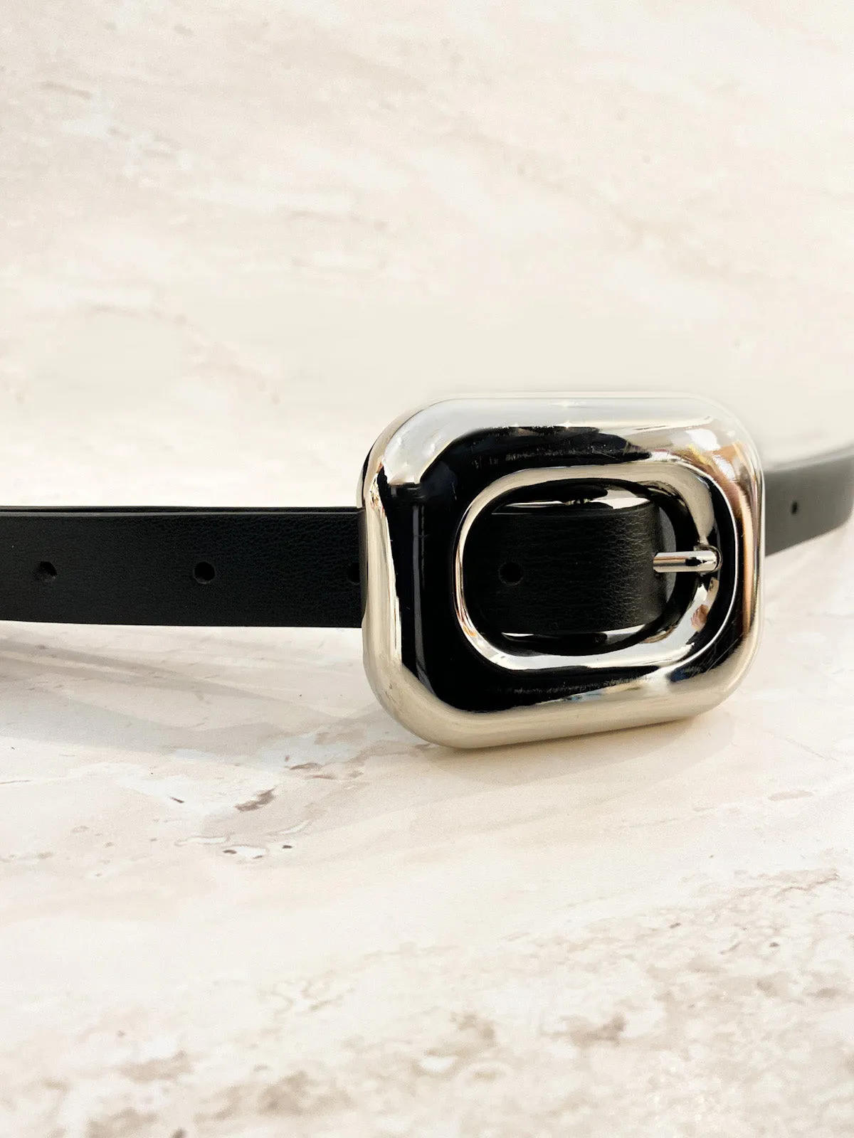 Chain Buckle PU Skinny Belt