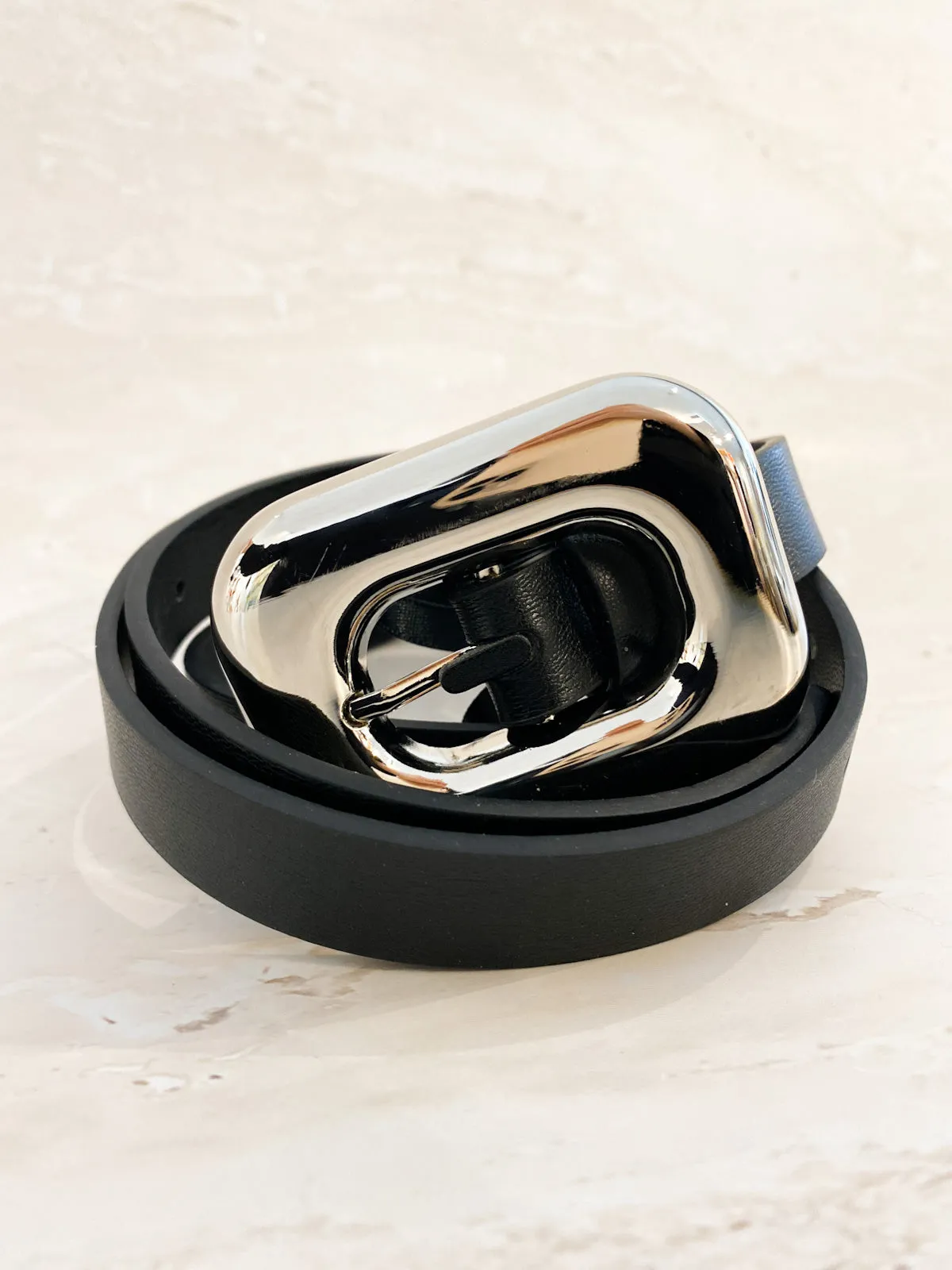 Chain Buckle PU Skinny Belt