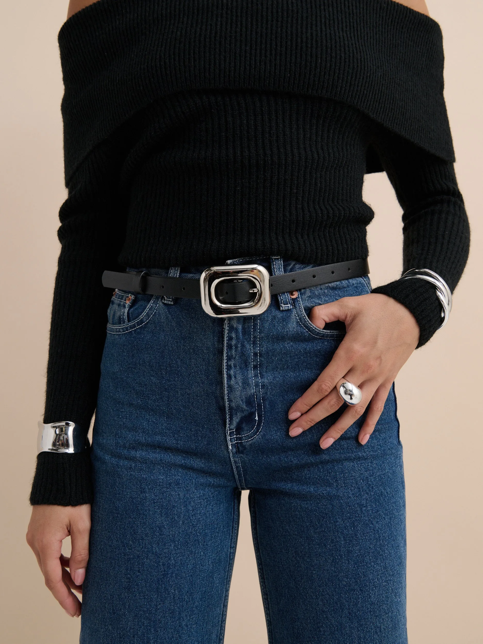 Chain Buckle PU Skinny Belt