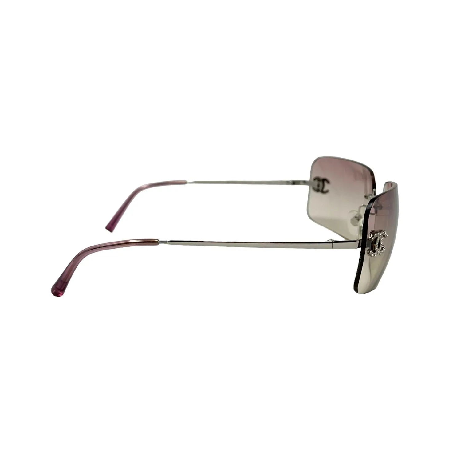Chanel Pink Rhinestone Rimless Logo Sunglasses