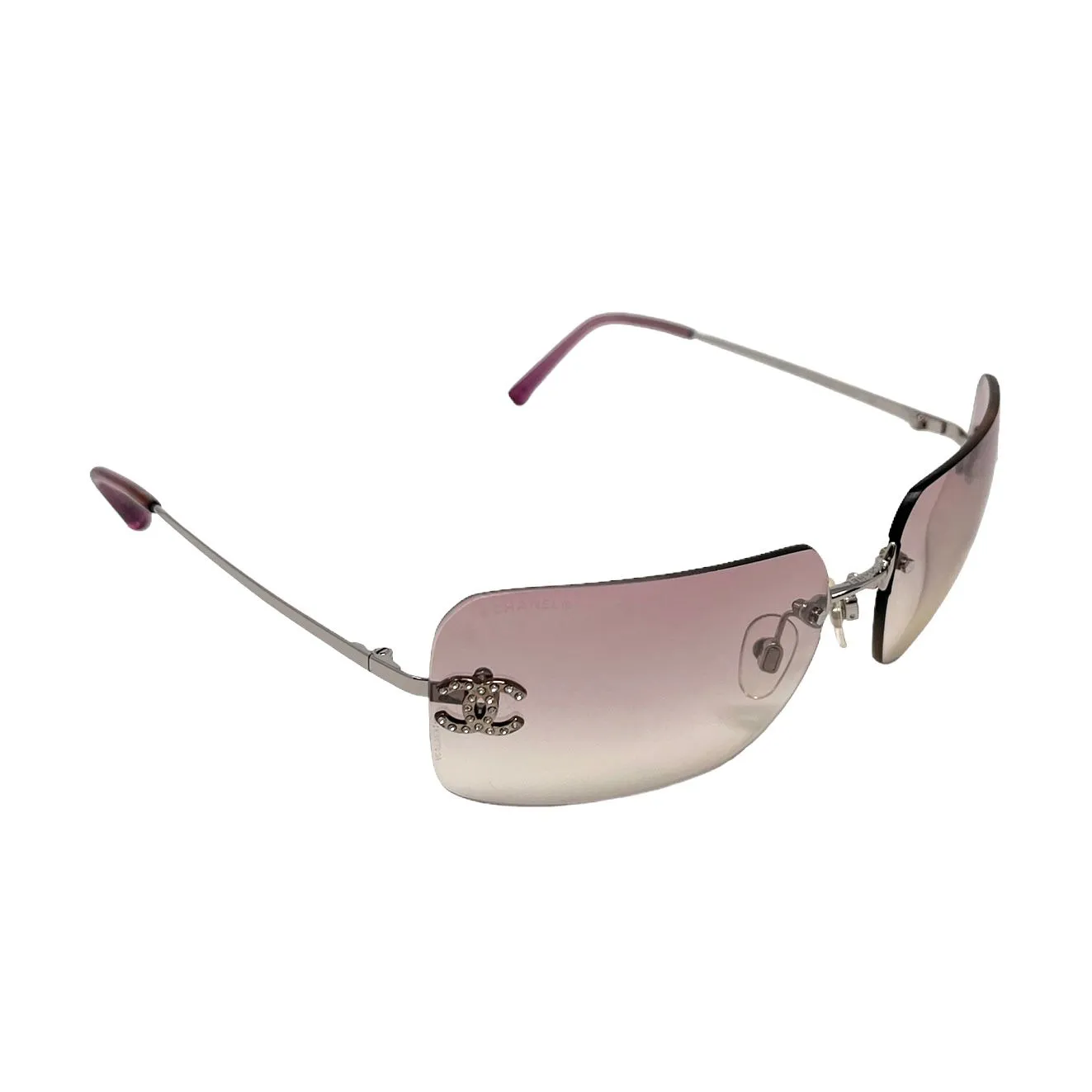 Chanel Pink Rhinestone Rimless Logo Sunglasses