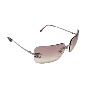 Chanel Pink Rhinestone Rimless Logo Sunglasses
