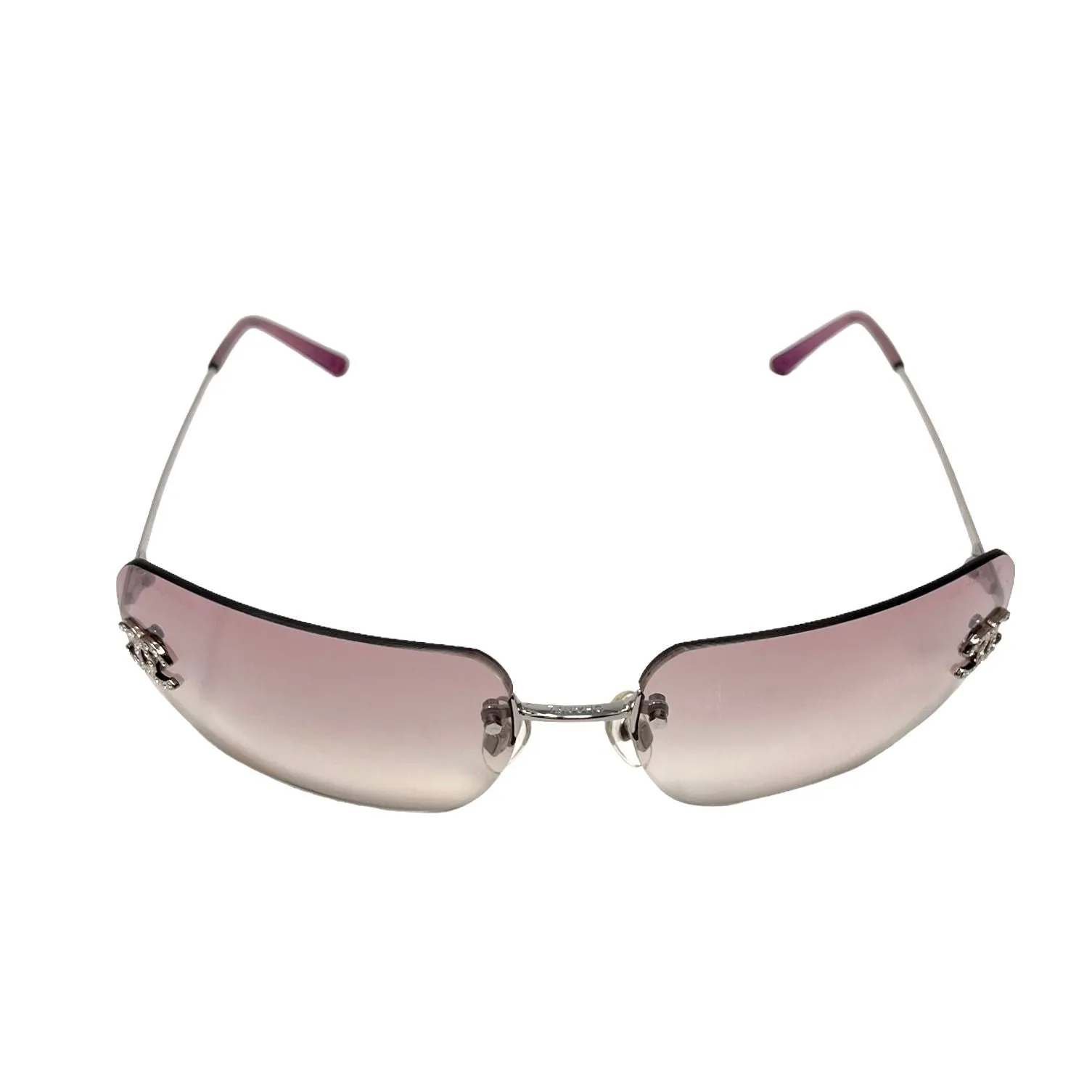 Chanel Pink Rhinestone Rimless Logo Sunglasses