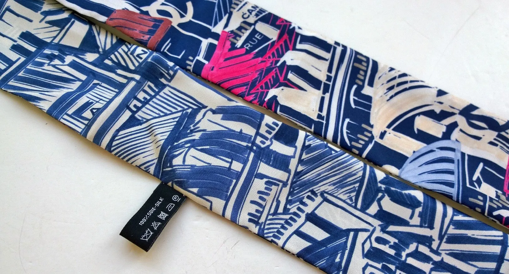 Chanel Silk Twilly Scarf Slim Bandeau Boutique Logo Drawing Accessories