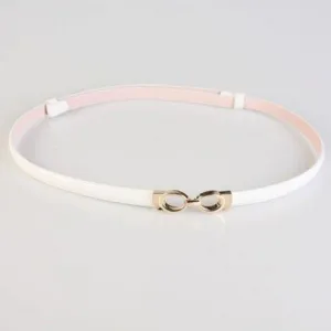 Chic Hollow Out Ellipse Hasp Slender PU Belt For Women - White