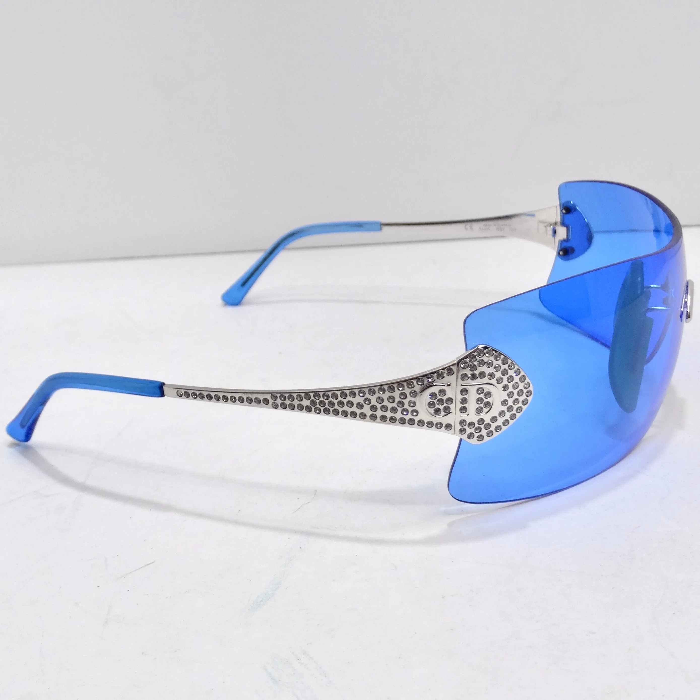 Christian Dior Fall 2000 Alek Blue Swarovski Embellished Logo Sunglasses