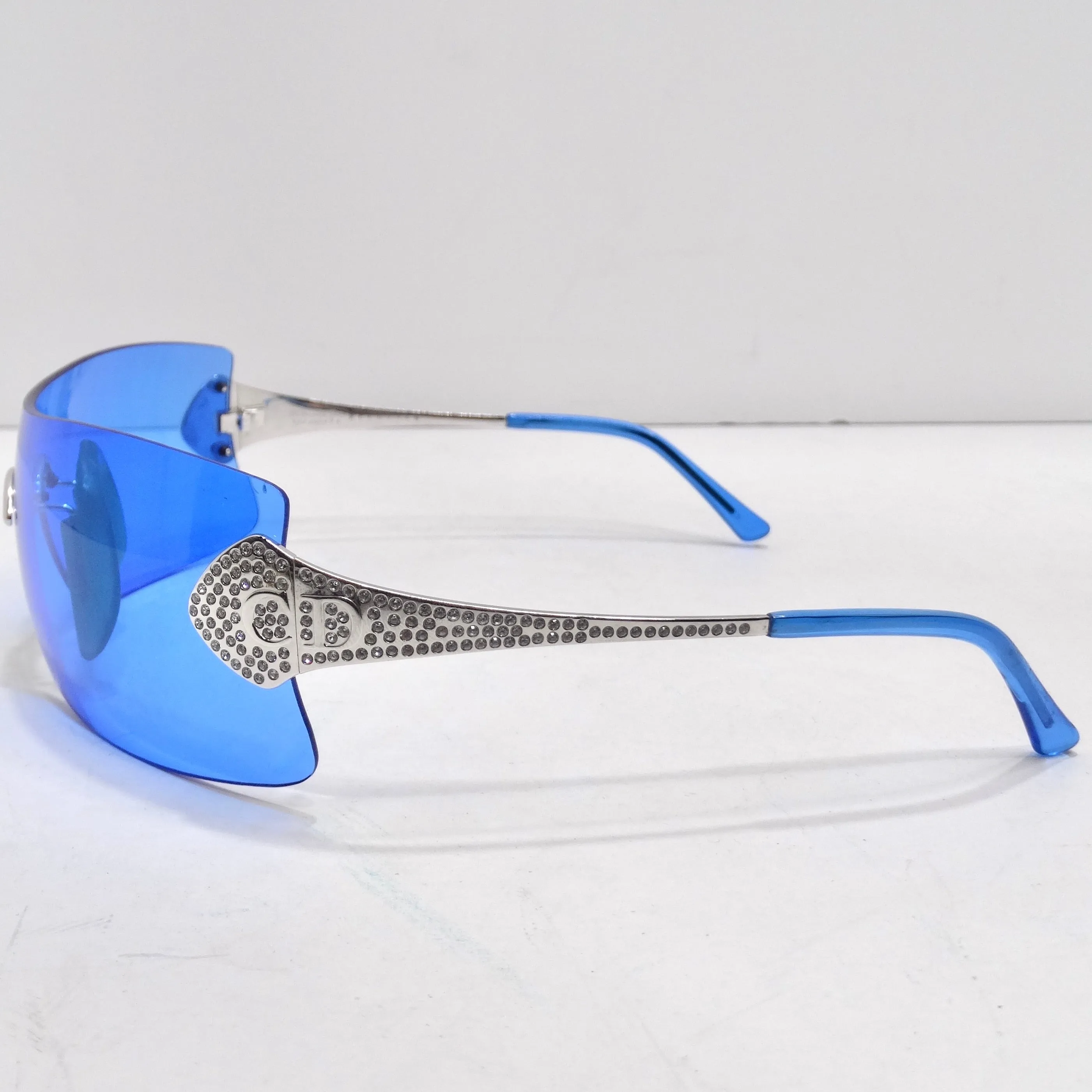 Christian Dior Fall 2000 Alek Blue Swarovski Embellished Logo Sunglasses