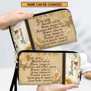 Christianartbag Clutch Purse, Butterfly A Precious Child Of God Clutch Purse For Women, Personalized Name, Christian Gifts For Women, CAB21091223.
