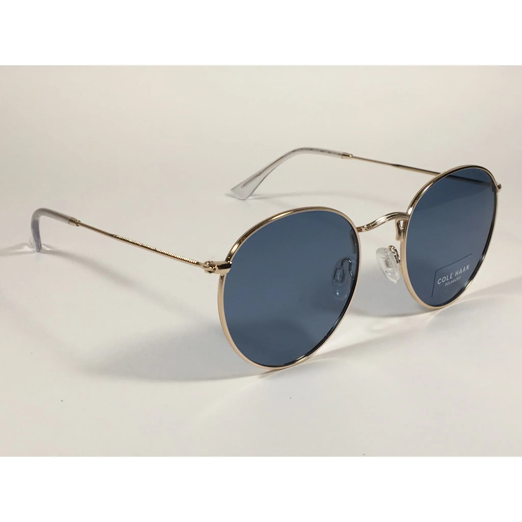 Cole Haan Polarized Round Sunglasses Gold Blue Gray Lens CH8004 717 GOLD
