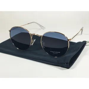 Cole Haan Polarized Round Sunglasses Gold Blue Gray Lens CH8004 717 GOLD