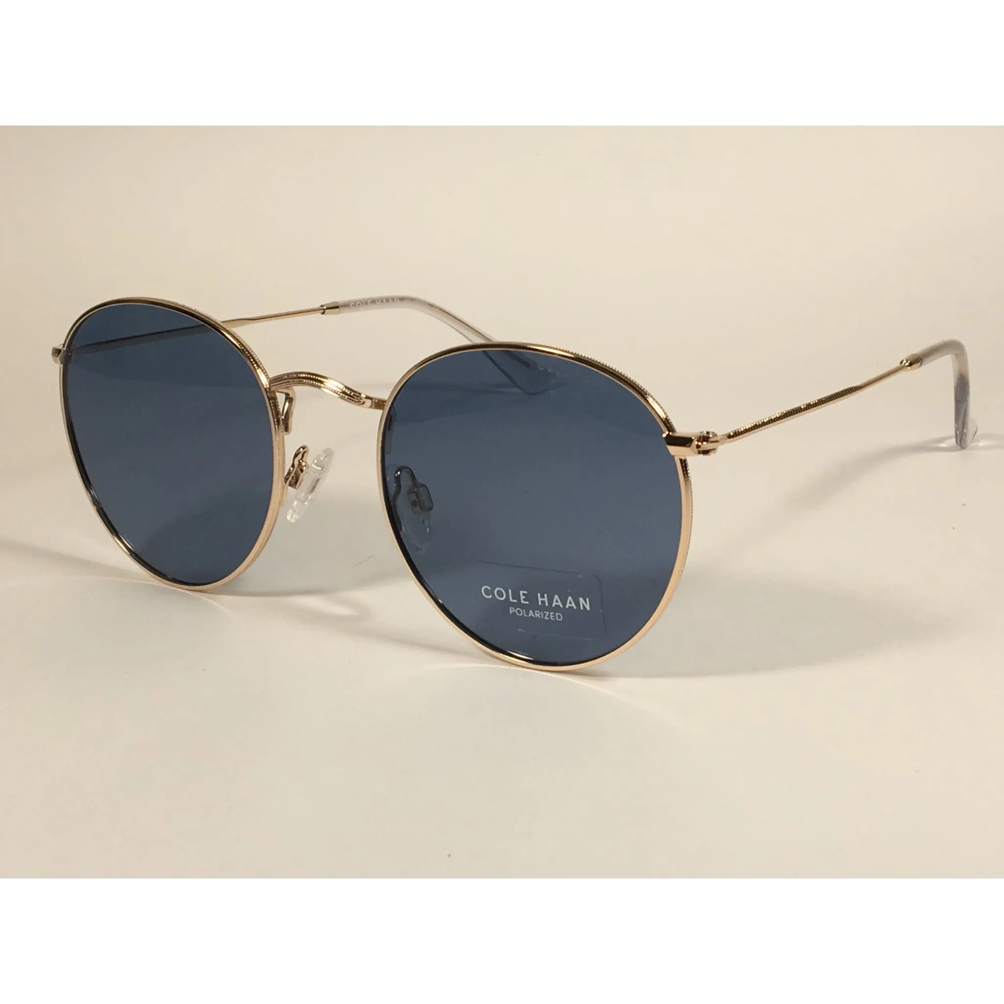 Cole Haan Polarized Round Sunglasses Gold Blue Gray Lens CH8004 717 GOLD