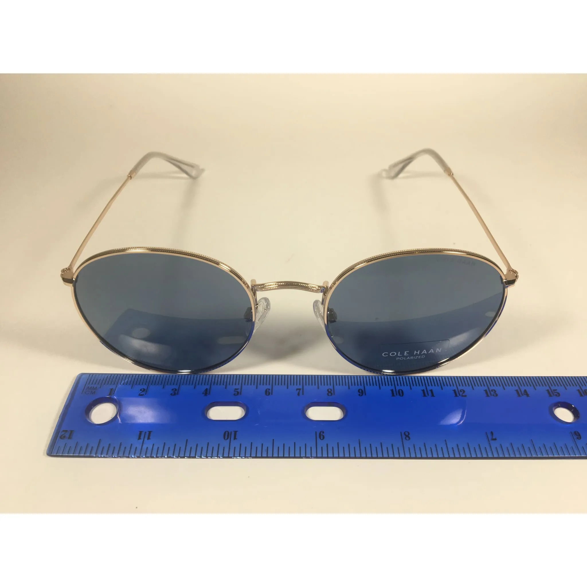 Cole Haan Polarized Round Sunglasses Gold Blue Gray Lens CH8004 717 GOLD