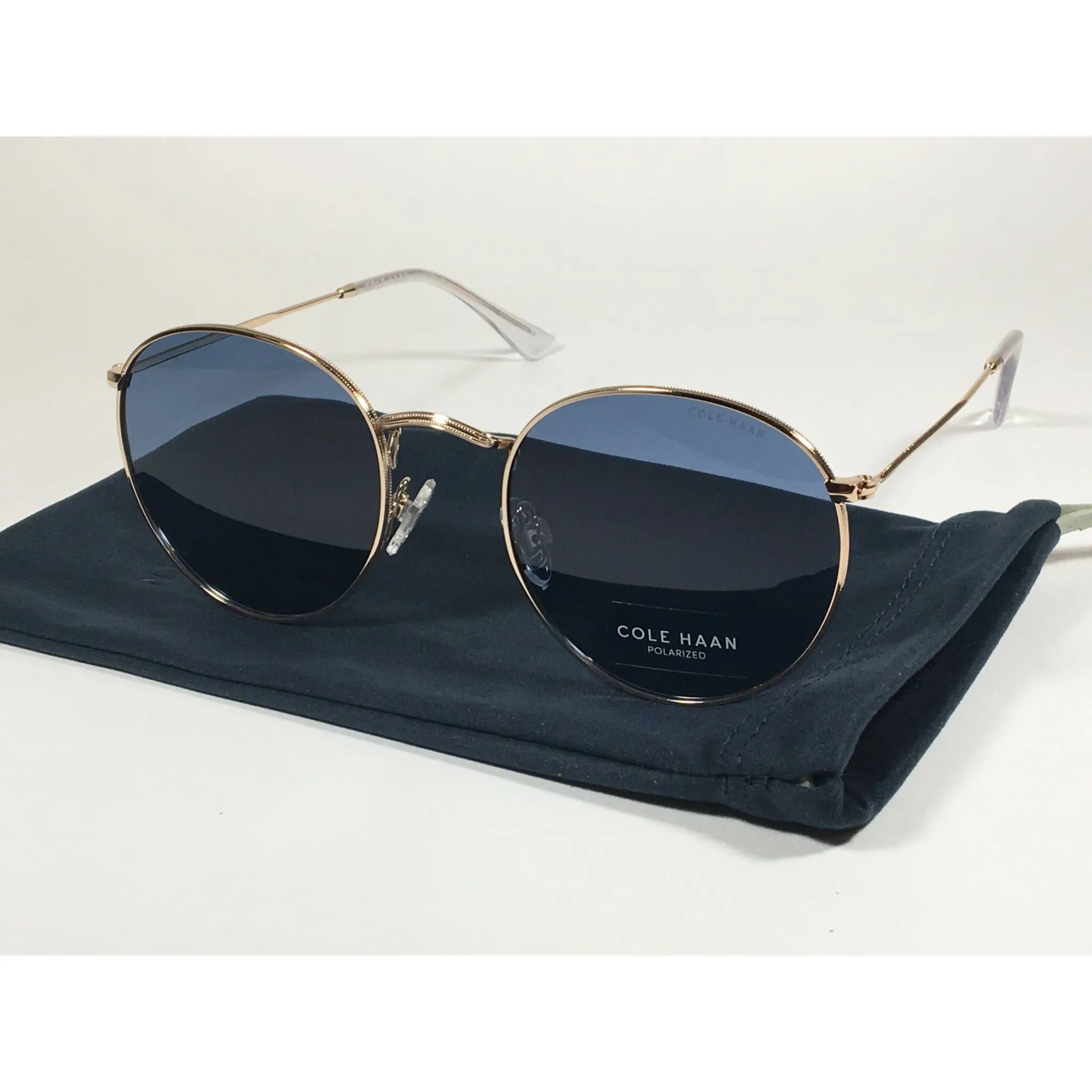 Cole Haan Polarized Round Sunglasses Gold Blue Gray Lens CH8004 717 GOLD