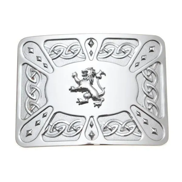 Contemporary Celtic Kilt Buckle - Lion Rampant - Chrome Finish