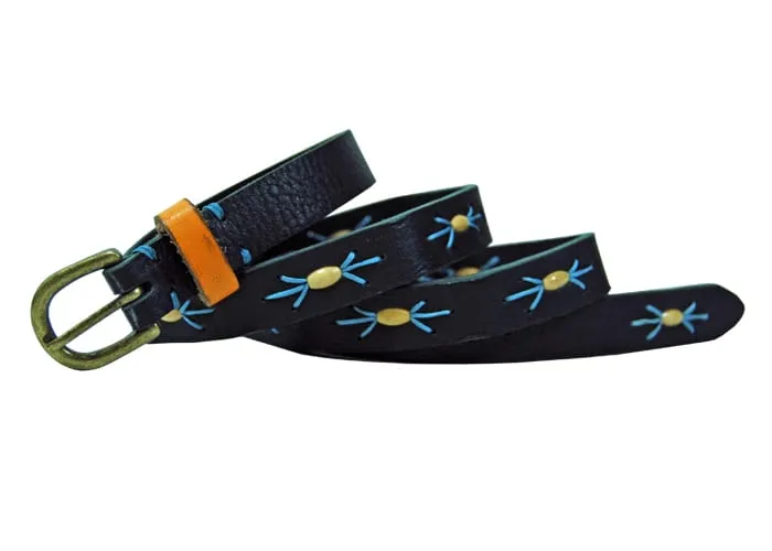 Contrast Bead Leather Belt