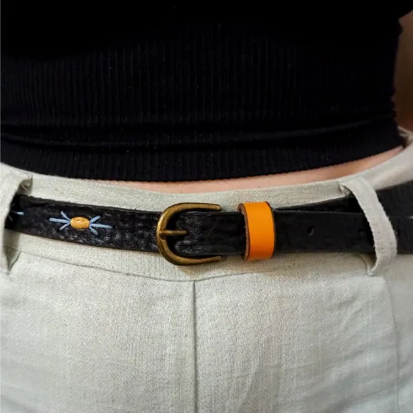 Contrast Bead Leather Belt