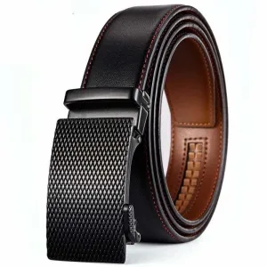 Cowhide Genuine Leather Automatic Buckle Belts Black Business Formal Belt