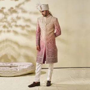 Crimson Red Silk Sherwani with Pajama for Groom