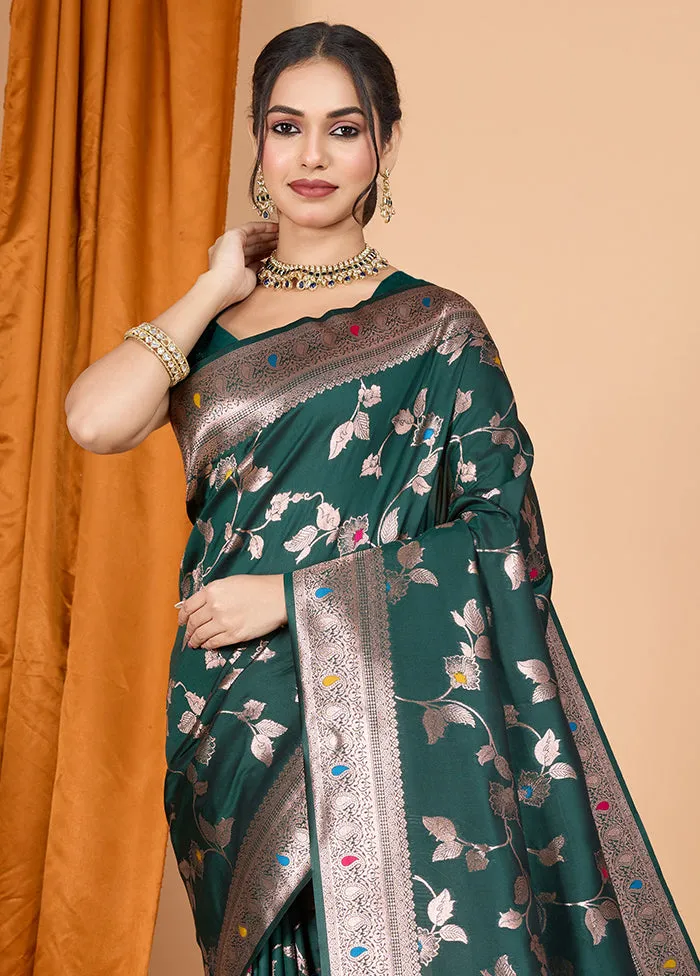 Dark Green Spun Silk Saree With Blouse Piece