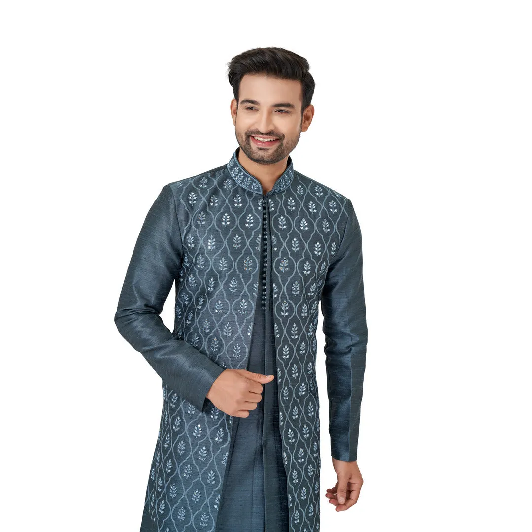 Dark Grey Indowestern in Silk