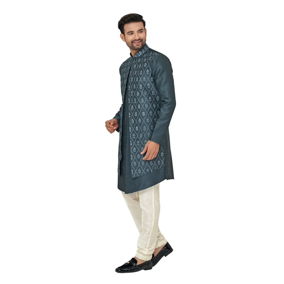 Dark Grey Indowestern in Silk