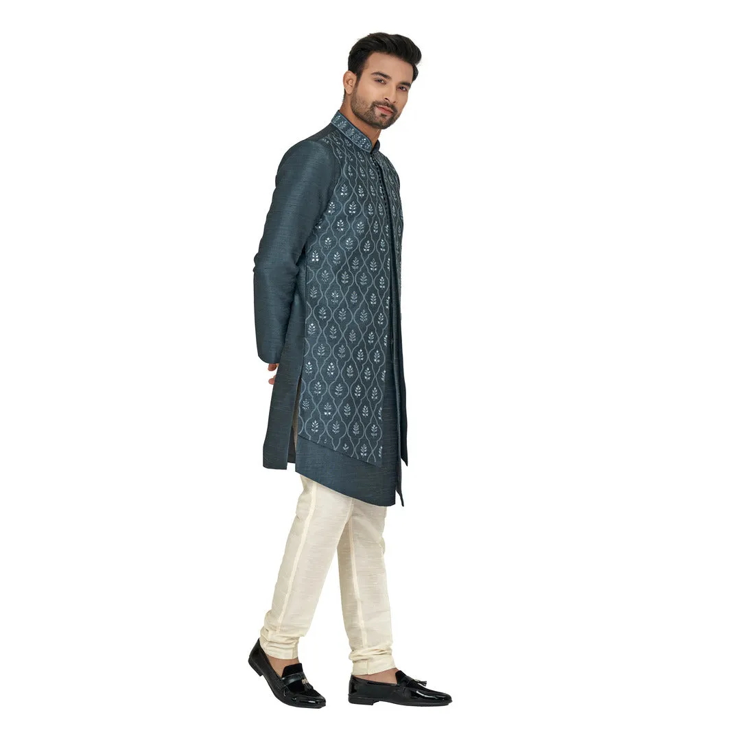 Dark Grey Indowestern in Silk