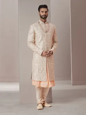 Designer Peach Undertone Sherwani with Regal Threadwork