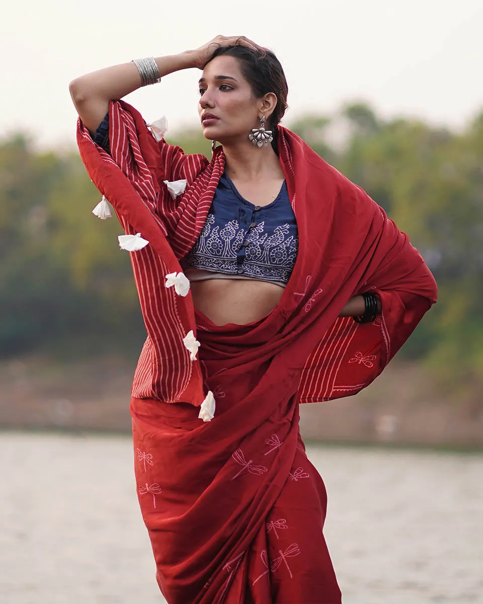 Dhara Blockprinted Modal Silk Saree - Jaisal