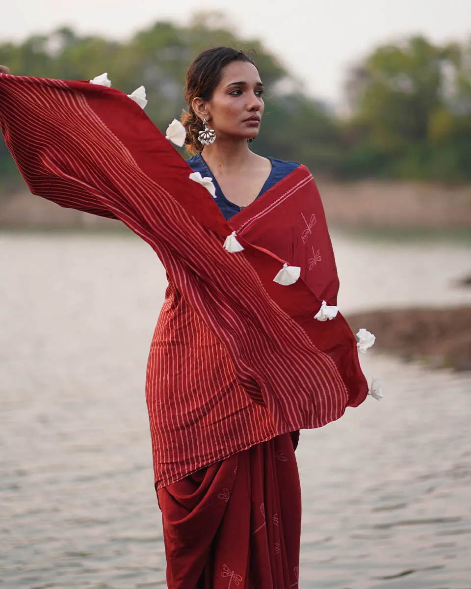 Dhara Blockprinted Modal Silk Saree - Jaisal