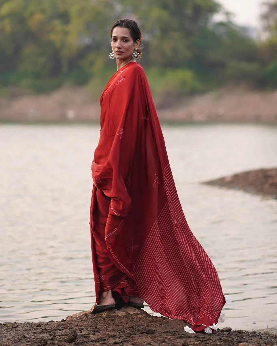 Dhara Blockprinted Modal Silk Saree - Jaisal