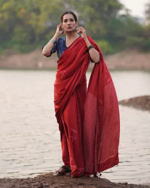 Dhara Blockprinted Modal Silk Saree - Jaisal
