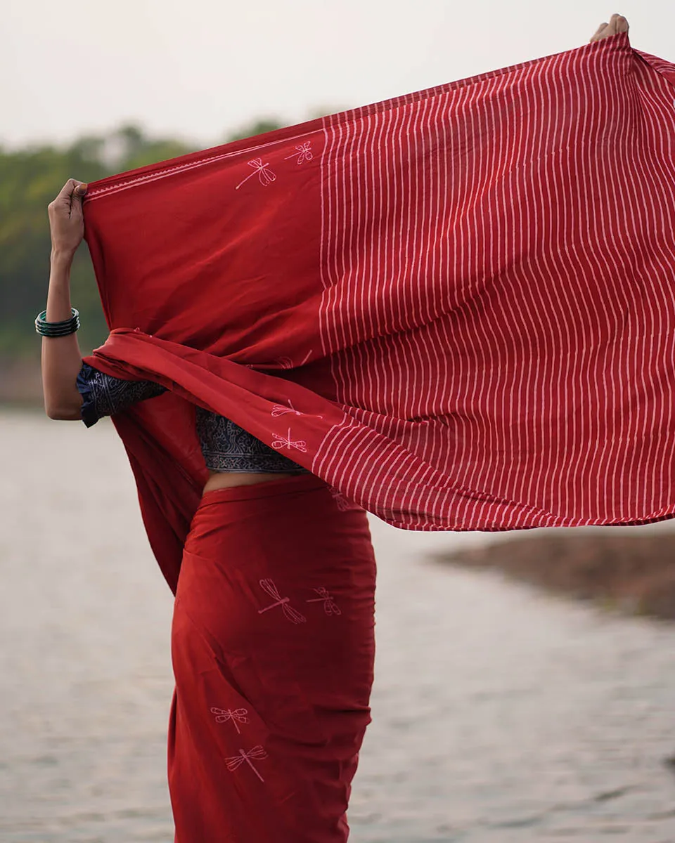 Dhara Blockprinted Modal Silk Saree - Jaisal