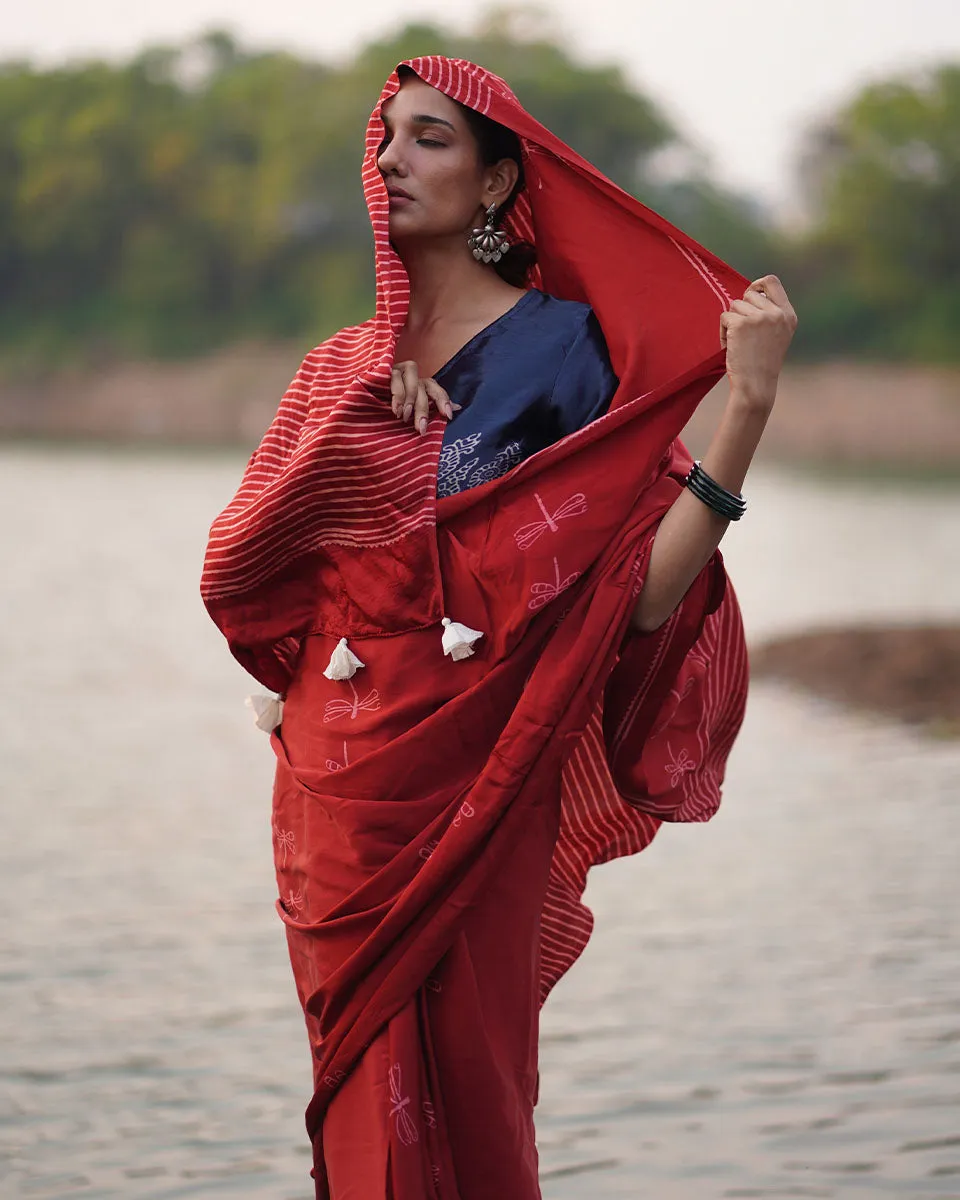 Dhara Blockprinted Modal Silk Saree - Jaisal