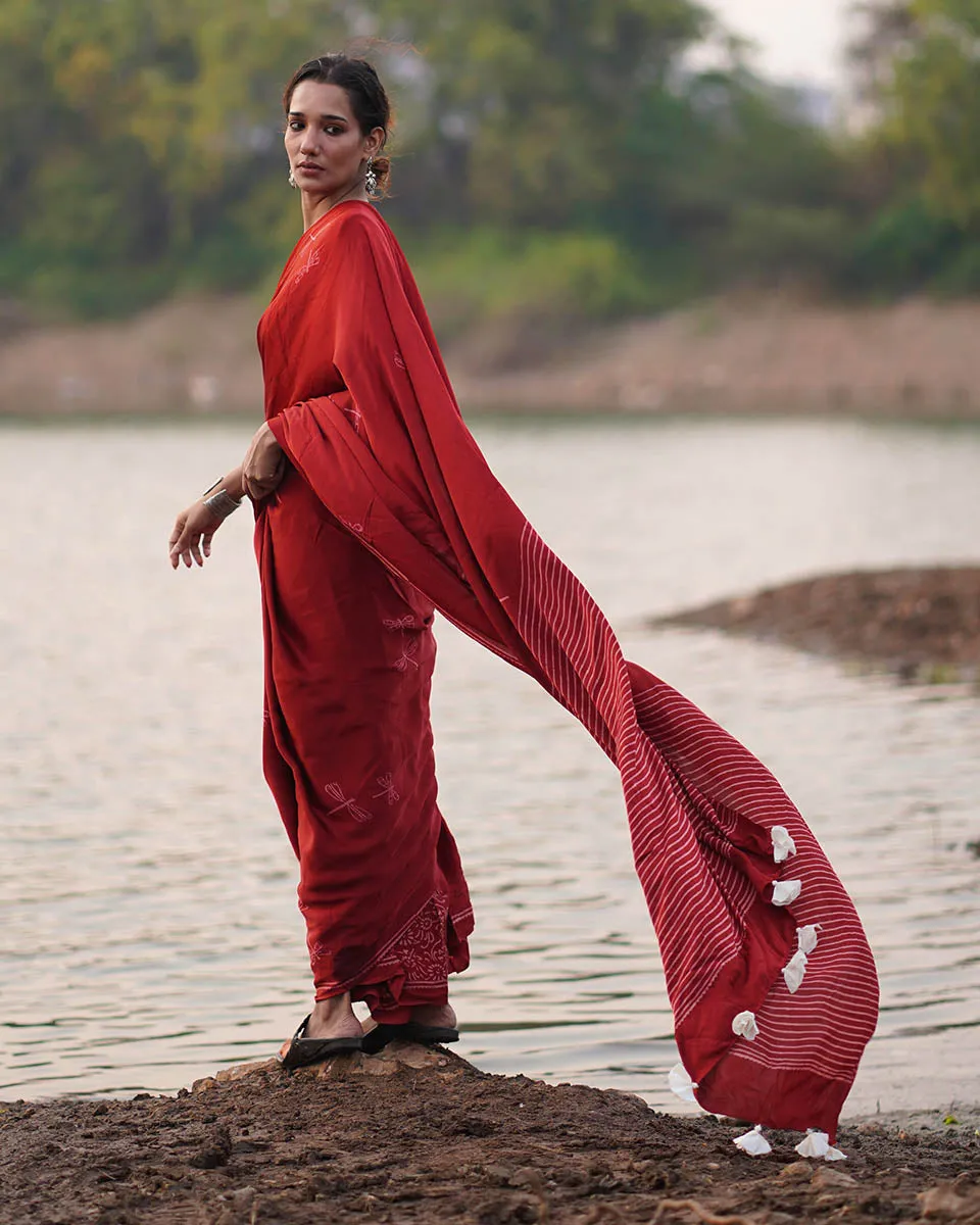 Dhara Blockprinted Modal Silk Saree - Jaisal