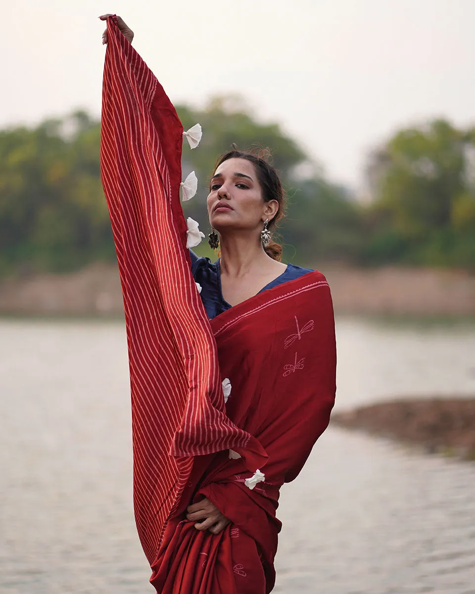 Dhara Blockprinted Modal Silk Saree - Jaisal