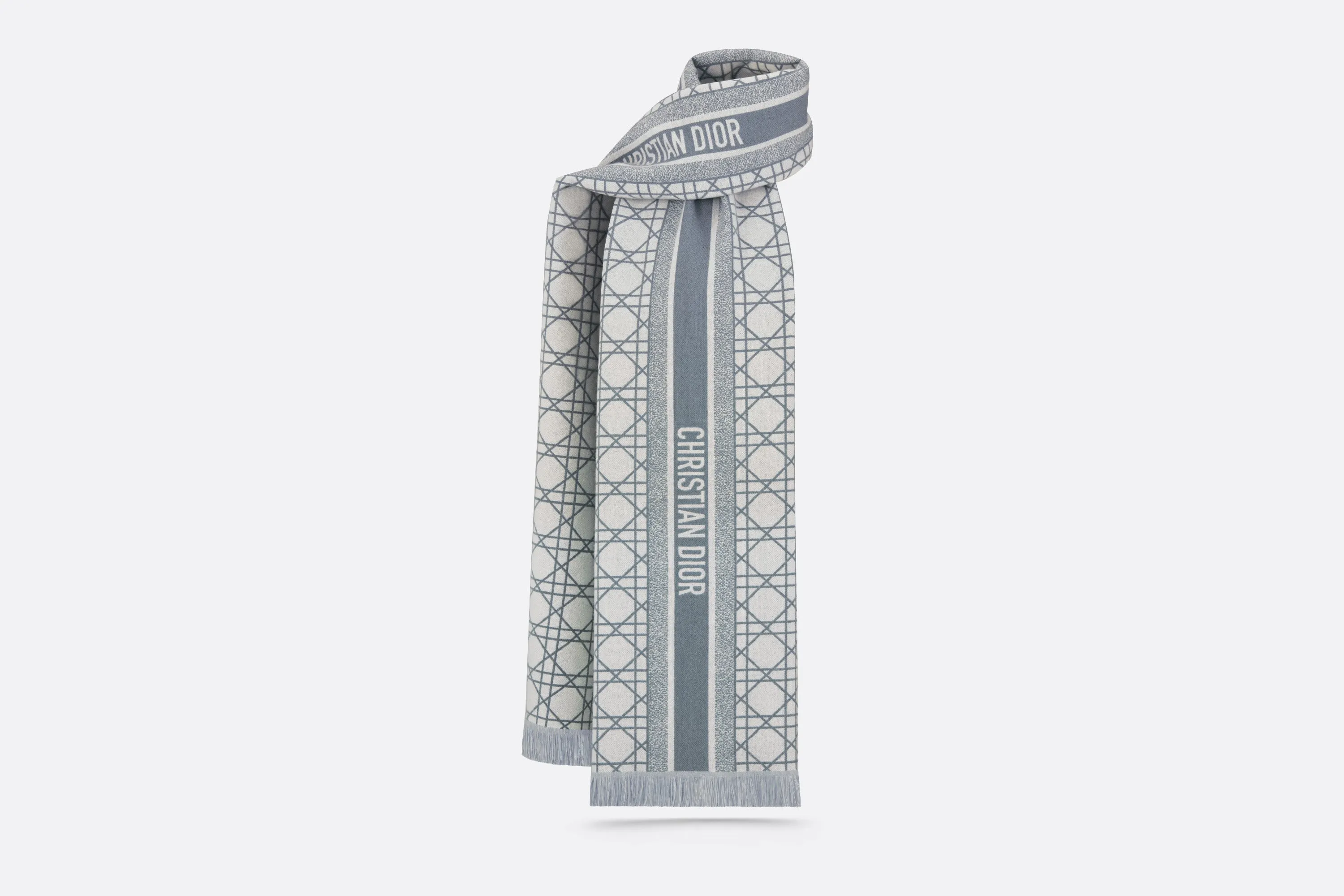 Dior Cannage Scarf • Light Blue and White Cashmere and Virgin Wool