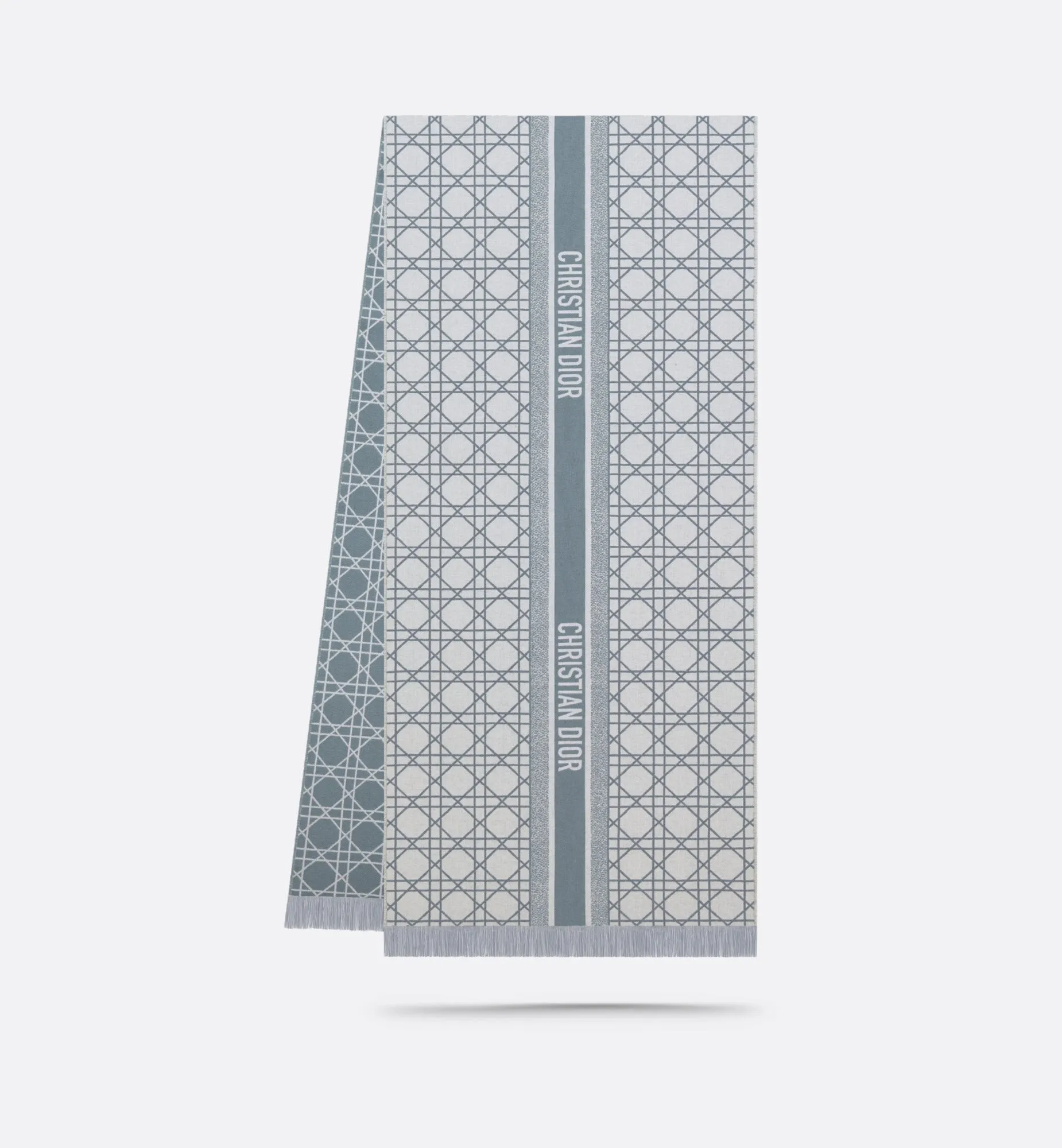 Dior Cannage Scarf • Light Blue and White Cashmere and Virgin Wool