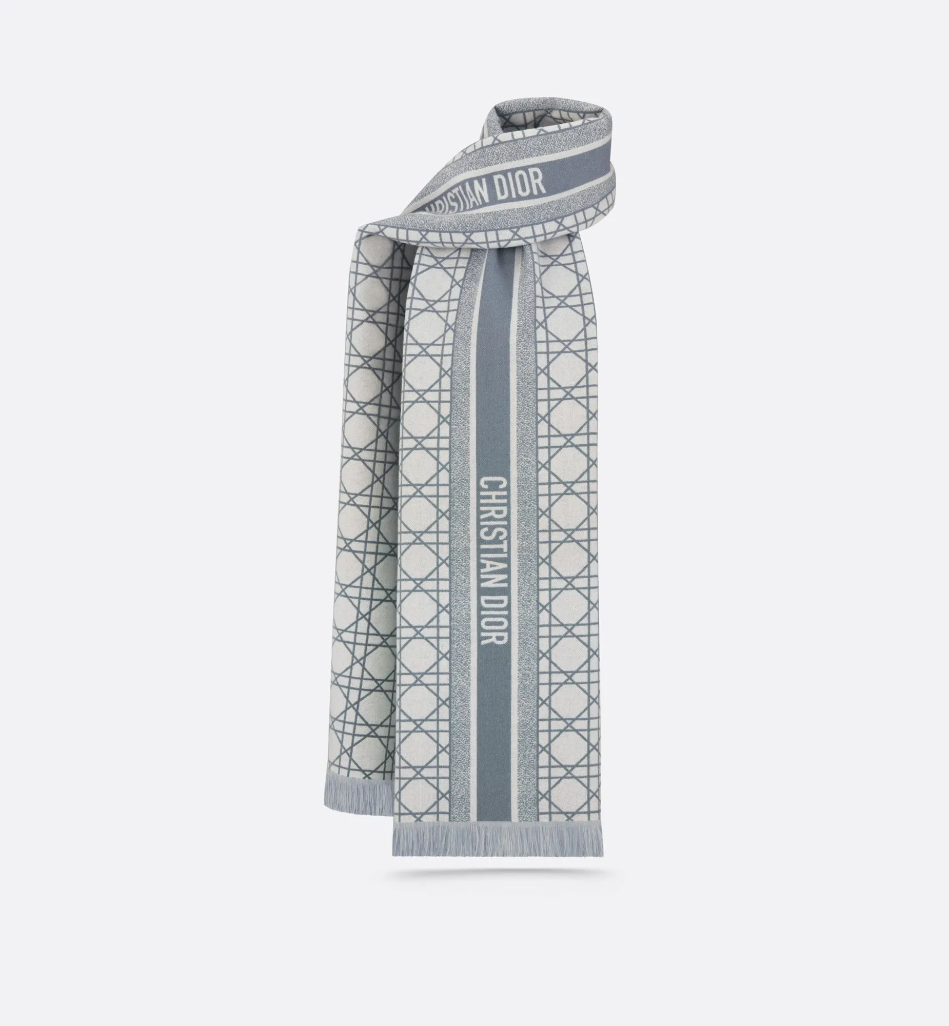Dior Cannage Scarf • Light Blue and White Cashmere and Virgin Wool