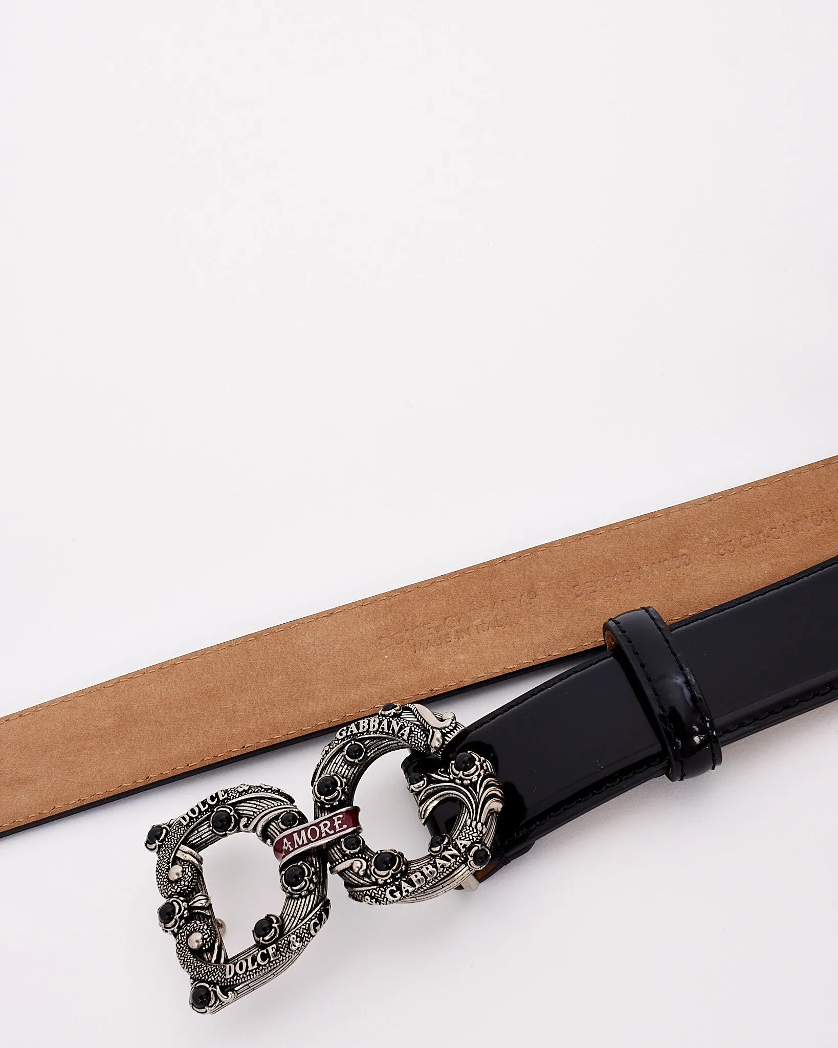 Dolce & Gabbana Black Patent Leather Baroque Belt - 85/34