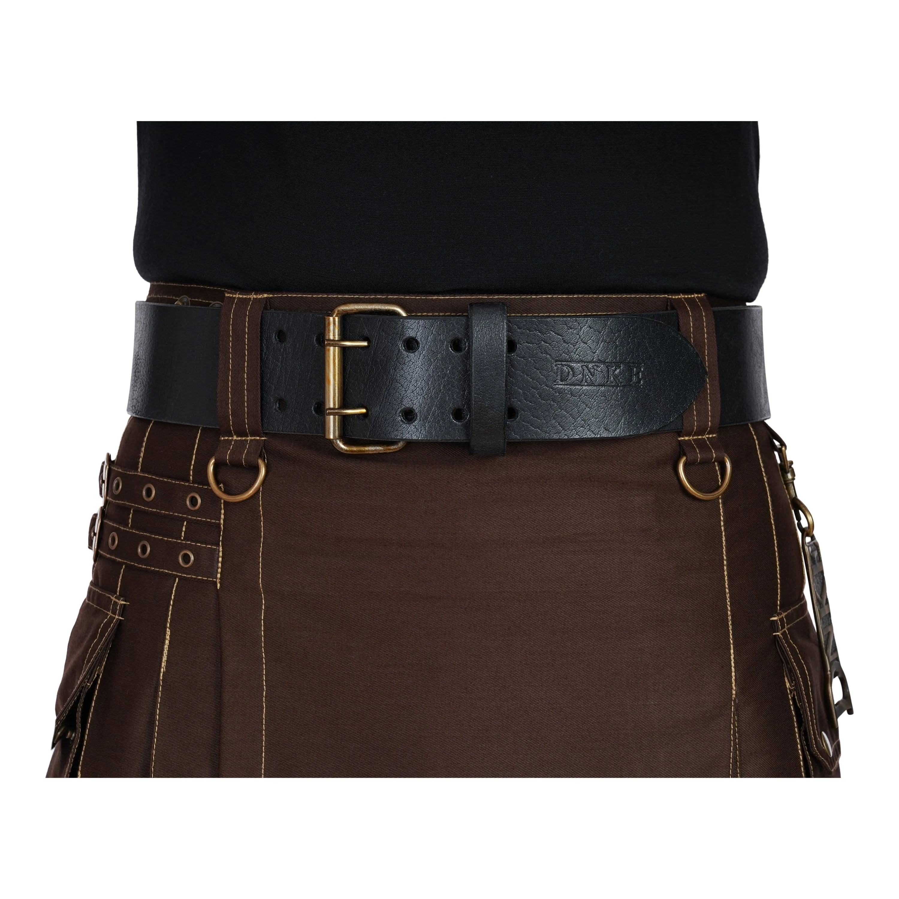 Double Prong Kilt Belt - Brown Leather